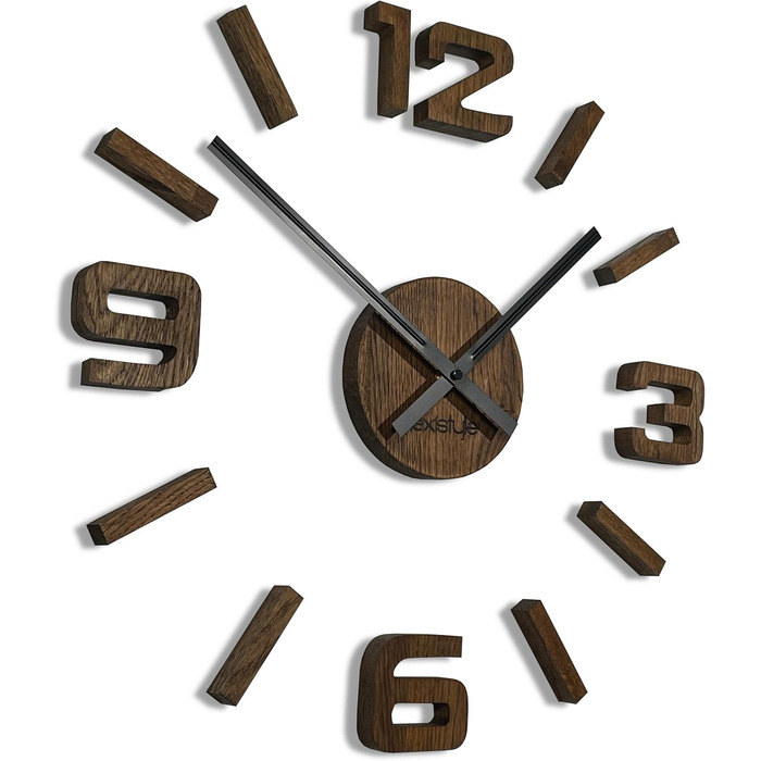 FLEXISTYLE 3D Wall Clocks DIY Oak Large 50-75CM (19MM Thick!) for Office Living Room Bedroom Decor, z54g eco75 d-1-x (Brown, Oak)