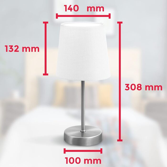 Вінтажна настільна лампа B.K.Licht з абажуром з тканини, з вимикачем на шнурі, 33x20 см, білий колір