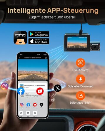 3-канальний автомобільний відеореєстратор 70mai T800E 4K (Передня, Задня, Салонна камери), HDR, ІЧ нічний режим, 24ГД нагляд, GPS, WiFi 6, Суперконденсатор, 64GB SD карта