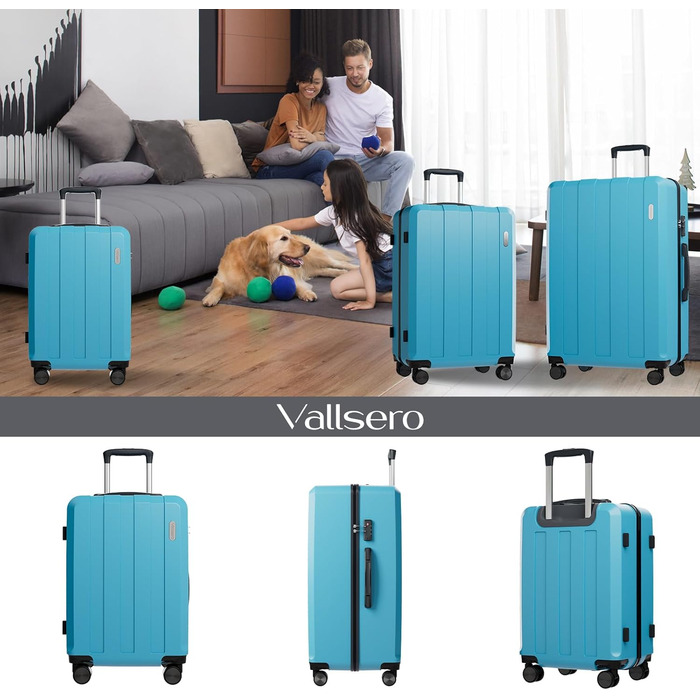 Набір валіз, багажний набір, ролери, валіза-ролер 5шт, ABS пластик, TSA замок, містить 1 велику сумку та 1 косметичку, 4 колеса, телескопічна ручка з алюмінію (рожеве золото) (світло-блакитний)