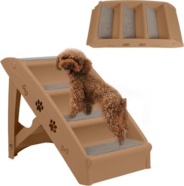Сходинка для собак та котів SUBTLETY: розкладні сходи з 4 антиковзними сходинками, до 75 кг (колір: коричневий)