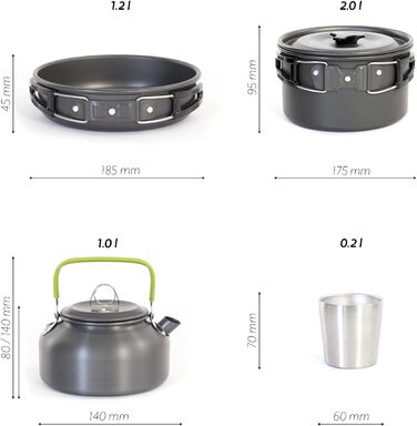 Набір кухонного посуду для кемпінгу 12 предметів: каструлі, сковорідки, чайник | Кухонний набір для відпочинку на природі