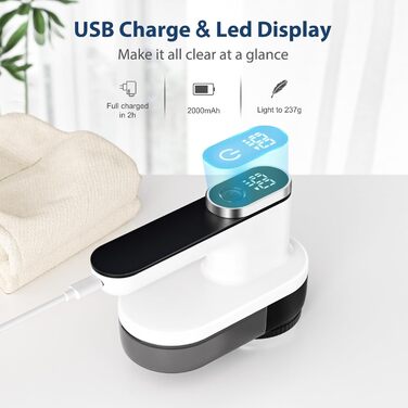 Машинка для видалення катишків HAPPHOOH з USB-зарядкою, 3 швидкості, LED-індикатор, для одягу та меблів