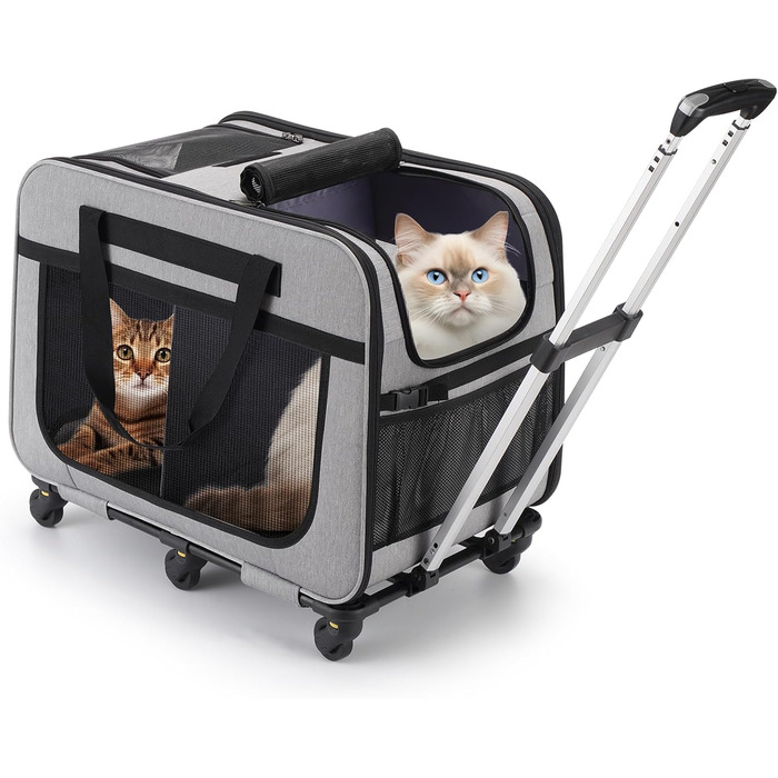 Транспортна переноска для котів на 2 котів, XL, сіра. Зі знімною перегородкою та ручкою. Підходить для котів до 12 кг