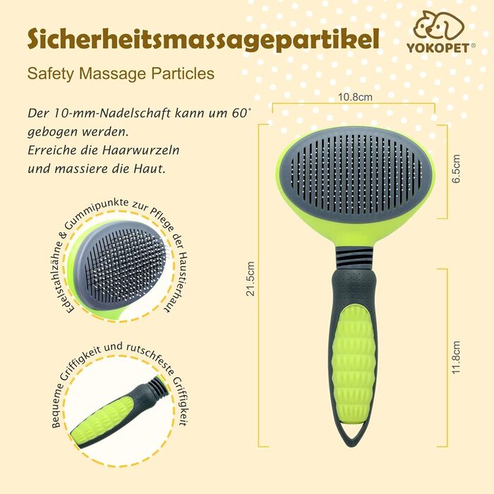 Щітка для собак та котів, видалення підшерстка, підходить для довгої та короткої шерсті, зелена, з кнопкою