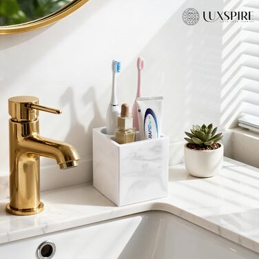 Тримач для зубних щіток Luxspire з 5 відсіками, керамічний, для ванної кімнати, електричних щіток та пасти, білий мармур
