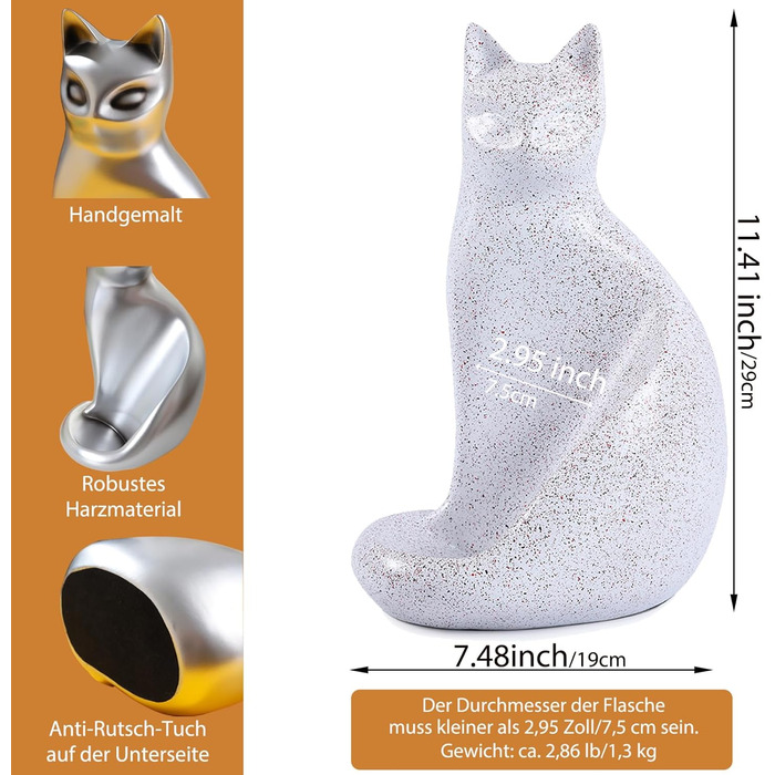 Wine Bottle Holder Organizer for Closet, Cat Sculpture for Tabletop, Countertop, Bar, Bar Cabinet, and Home Decor, Wine Lover Gifts for Women Men, White Wine Rack