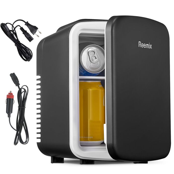 Портативний міні-холодильник 6л/9 банок, чорний: охолодження та підігрів для косметики, напоїв, їжі