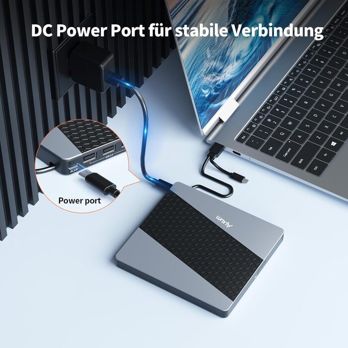 Зовнішній USB 3.0 CD/DVD-записувач Alxum з картридером SD/TF та додатковим USB-портом, Plug & Play для Windows, Linux, Mac OS, T039A