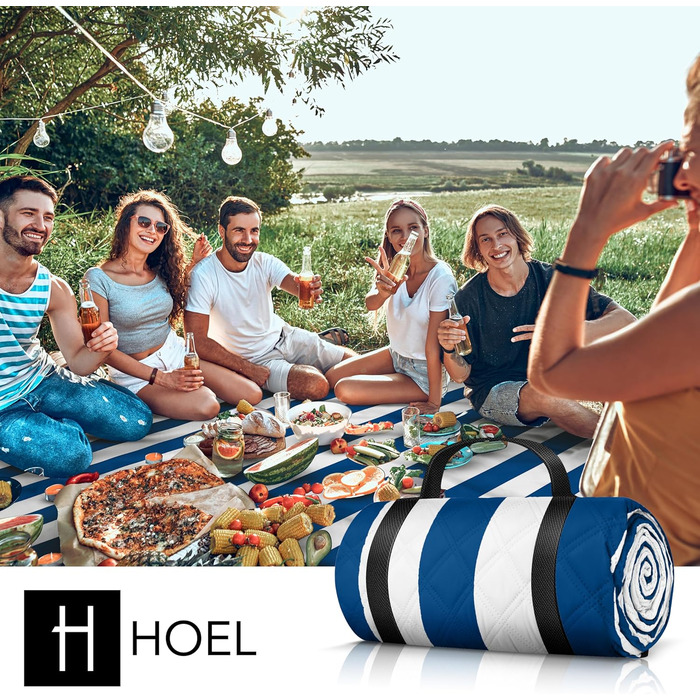HOEL Picnic Blanket 200x200 cm Water-Repellent + Insulated - Padded Beach Mat XXL - Picnic Blankets - Outdoor Beach Blanket for Picnic Camping Beach