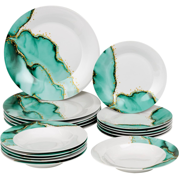 Сервіз Baroni Home на 6 осіб: 18 предметів з порцеляни, стиль мармур