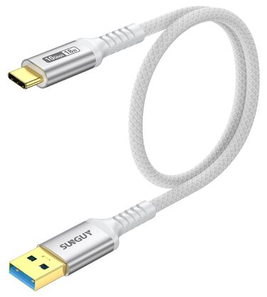 Кабель USB-C SUNGUY, нейлоновий, 0.5м, білий - для iPhone, Samsung, Android Auto