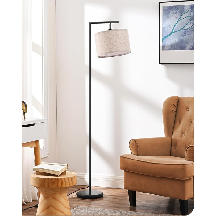 Стельова лампа EDISHINE для вітальні 160 см, аркова лампа сучасний дизайн з регульованим абажуром з льону, LED E27, чорний колір, для спальні, дитячої кімнати