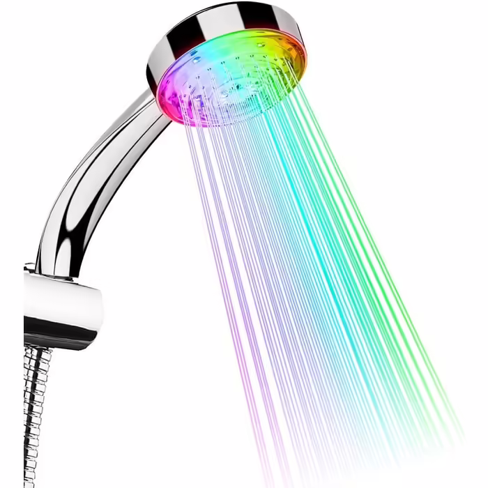 LED душова лійка з підсвіткою, хром, високий тиск, 7 кольорів, без батарейок, ручний душ для ванної кімнати