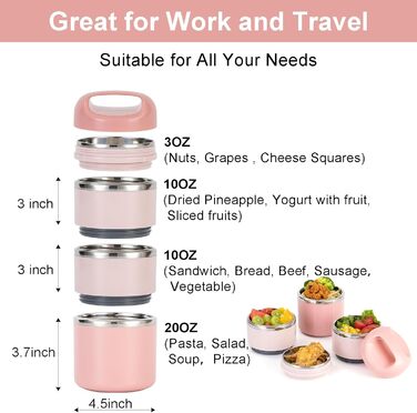 Ланчбокс Lille Home 1.43L з нержавіючої сталі - ізольований, без BPA, для дорослих (рожевий)