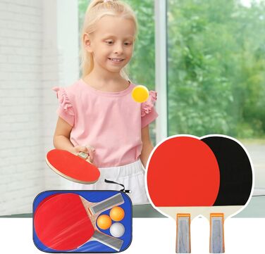 Набір для пінг-понгу JurciCat: 2 ракетки, 3 м'ячі, сумка. Підходить для гри в приміщенні та на вулиці.