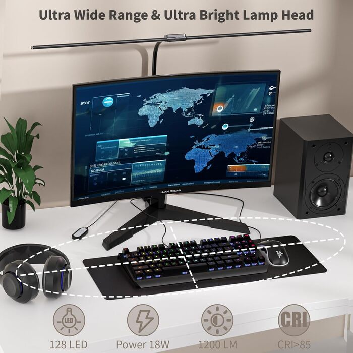 LED настільна лампа Rigors 60см з регулюванням яскравості, 900LM, захист очей, 5 кольорів, 10 рівнів яскравості, гнушкий 360° «лебединий» шийка, для офісу та дому