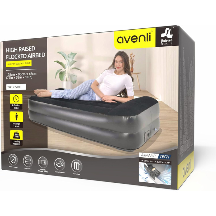 Надувний матрац Avenli для 1 особи з вбудованим насосом 195x96x46 см - самонадувний, флоксований, для кемпінгу та дому