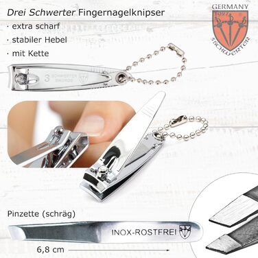 Набір для манікюру DREI SCHWERTER 'Catania' 6 предметів (Німеччина) - з ножицями для кутикули, щипчиками, пінцетом, алмазною та скляною пилочками, очищувачем для нігтів у футлярі, світло-коричневий