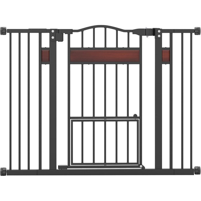 Захист для дверей Costway для собак, 74-104 см, 76 см висота, з маленькими дверцятами, 2 розширення, автозакривання та подвійний замок, без свердління, розсувне захисне ґратка для собак (Білий/Чорний)