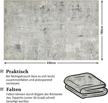 Килим для вітальні блакитний вінтажний меланж розмитий дизайн короткий ворс килими, миючий, неслизький килим для спальні (160x230 см, зелено-сірий)