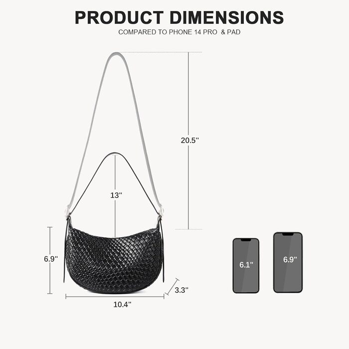 Сумка жіноча BOSTANTEN велика шопер PU шкіра чорна елегантна через плече Hobo Bag (2 шт)