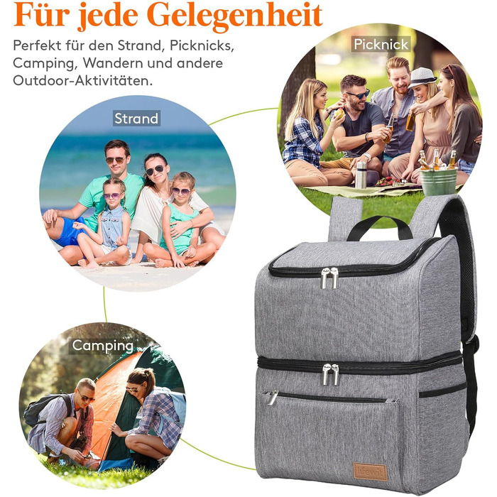 Lifewit 21L Insulated Cooler Bag, Thermal Lunch Bag, Cooler Backpack, Leak-Proof Double-Layer Cooler Bag for Men, Women, Mothers for Lunch, Picnic, Shopping, Travel (Gray)