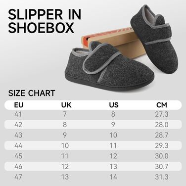 Тапочки чоловічі TIESTRA з термопресом для діабетиків, широка стопа, з підошвою з memory foam, чорні, розмір 41-47 (EU 45)