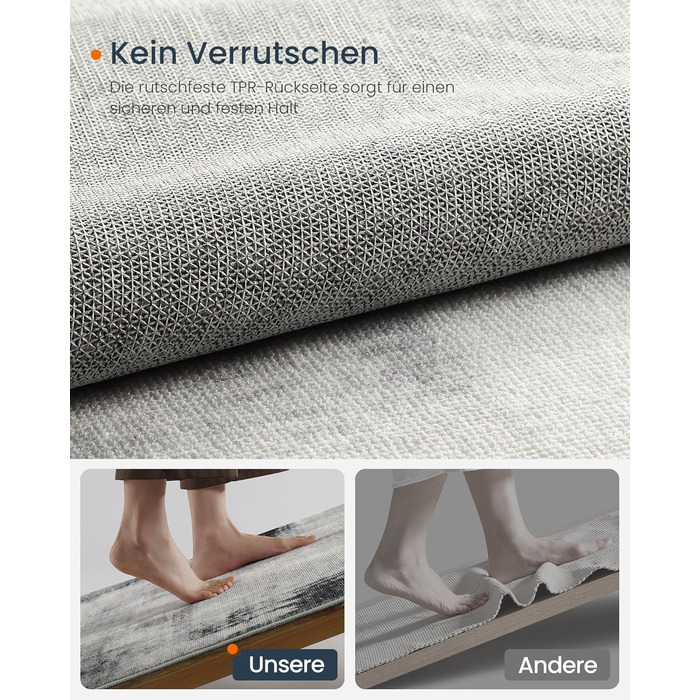 SONGMICS HOME Rug, 160 x 230 cm, Living Room Rug, Non-Slip Rug, Modern Abstract Style, for Living Room, Kitchen, Hallway, Dining Room, Machine Washable, Dove Gray TAR077G01