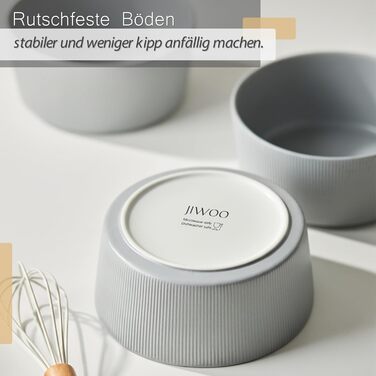 Набір посуду Jiwoo для 4 осіб (12 предметів): тарілки, десертні тарілки, супові миски. Bone China, матовий сірий колір, для мікрохвильовки та посудомийної машини