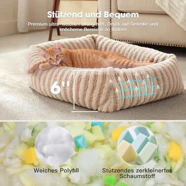 Лежанка для собак середніх порід, лежанка для собак з високими бортиками, знімний та миючий чохол, кошик для собак з комфортним покриттям з кроликової вовни, 64 x 54 x 48 см (S-51 x 48 x 15 см, Бежевий)