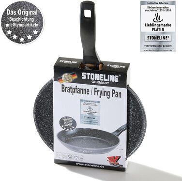 STONELINE Frying Pan - Induction-compatible pan with genuine stone particles coating, frying & universal pans made of aluminum cast, large pan (Grey, 24 cm)