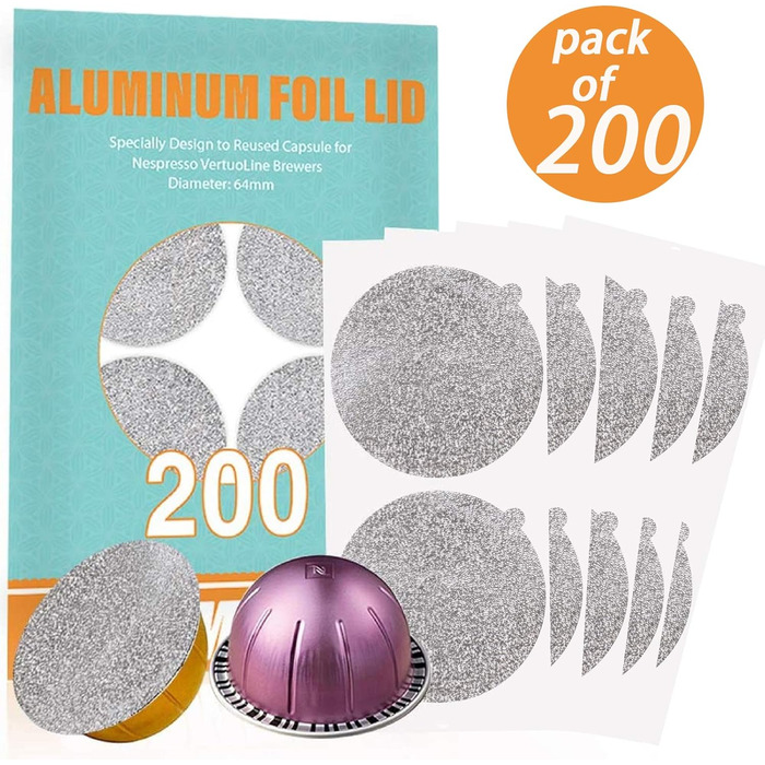CAPMESSO Reusable VertuoLine Capsule Lid - Compatible with VertuoLine Espresso Machine Coffee Pads - 64 mm (200 / Pack)