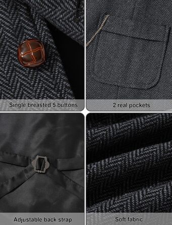 Чоловічий жилет для костюма AIEEO твід ретро смокінг Slim Fit сірий (S)