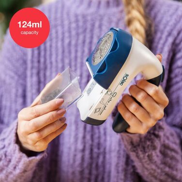 Електричний видалення ворсу Solac | 3 рівні стрижки | Знімний контейнер | Портативний | Лезьє з нержавіючої сталі | Зарядний пристрій або батарейки | Широкий ріжучий насадка | Автоматична стрижка