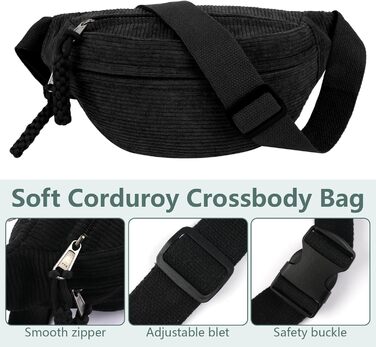 Жіноча сумка через плече, поясна сумка, сумка кросбоді з корду, стильна та практична нагрудна сумка, сумка на пояс, на стегно, для спорту, подорожей, бігу, школи, зелена (чорна)