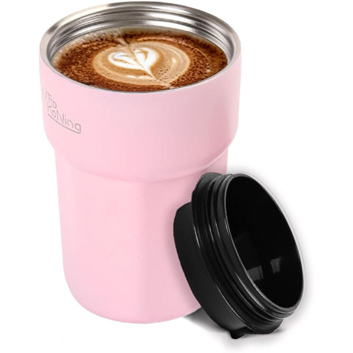 Термокружка 350 мл з кришкою, що не протікає, для кави та чаю, з нержавіючої сталі, рожева