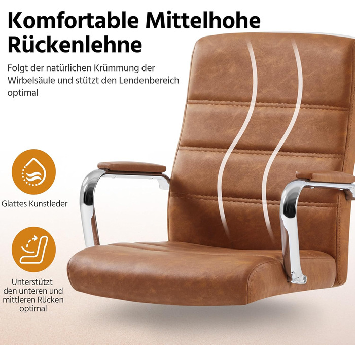 Офісне крісло Yaheetech ергономічне, з підлокітниками та роликами, для офісу та дому, витримує до 130 кг, колір - іржаво-коричневий