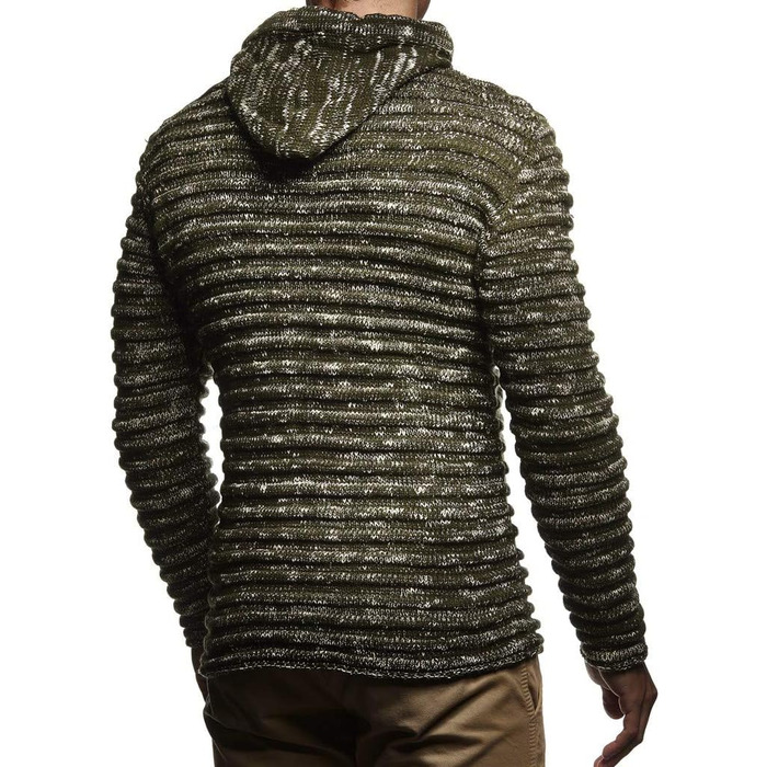 Кардиган чоловічий Leif Nelson з капюшоном та блискавкою - в'язана спортивна куртка, модель Cardigan для зими, бавовна (3XL, Хакі)