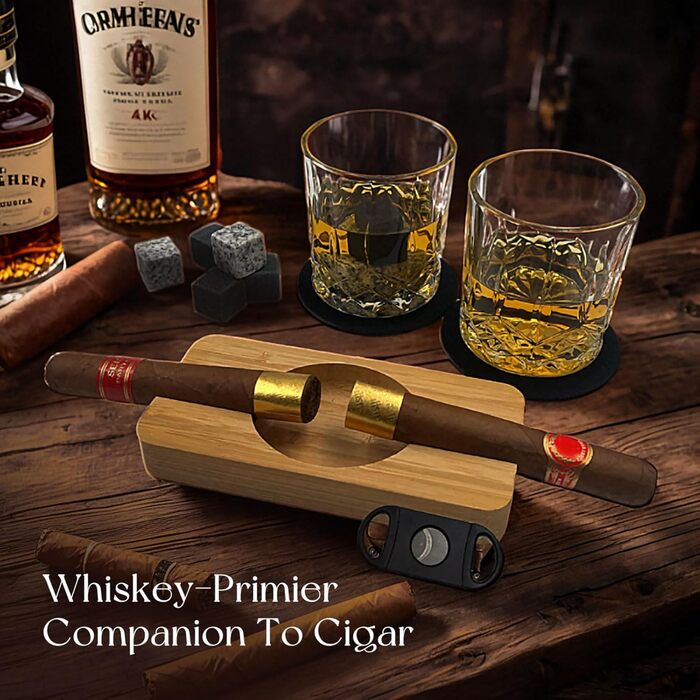 Набір для віскі Daily Treasures: келихи, камені та аксесуари (дерев'яний попільничка, різьблений ніж), подарунковий набір для чоловіків, на День батька