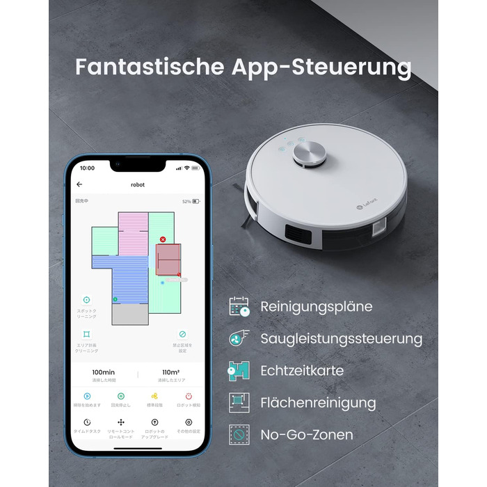 Робот-пилосос LEFANT M1 з функцією миття, картографуванням, 5500Pa, для тварин та твердих поверхонь, керування через додаток/Alexa, білий