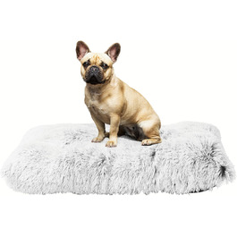 Dog Bed, Fluffy Dog Mats, Longer Plush Dog Cushion, Washable, Non-Slip Bottom, 110 cm for Medium and Large Dogs, (L 80 x W 50 x H 10 cm, Light Grey)