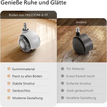 Офісне крісло Newtral FX-FF з регульованою висотою та (за бажанням) підлокітниками, поворотне, з гумовими колесами, для дому та офісу, модель Freedom-X FF (чорний)