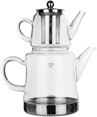 Karaca Dora Glass Teapot, 450 ml Teapot, 180 ml Kettle, suitable for gas and electric cooktops, Turkish teapot (çaydanlık), and teapot set, Teapot (not induction), Glass