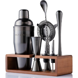 Набір для приготування коктейлів Mint&Mortar 7 шт. з бамбуковим підставкою, нержавіюча сталь, барменський набір з інструментами для дому та професійного використання, 680 мл, Mixer (Gunmetal Black)