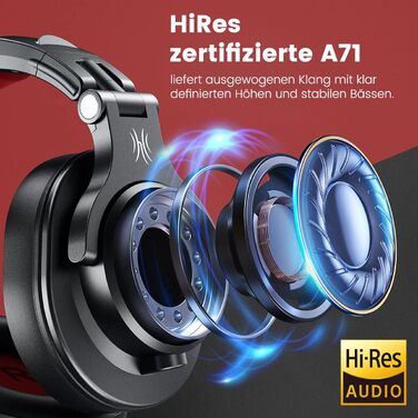 OneOdio A71: Професійні навушники Over-Ear для DJ та студійної роботи, з кабелем, Share Port, червоний