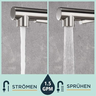 Змішувач кухонний FORIOUS з висувною лійкою та душем, 360° обертання, 2 режими, нержавіюча сталь