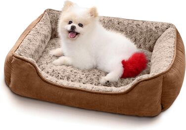 М'яке ліжко-диванчик для собак маленьких порід, миється, плюш, з антиковзною основою, 50 x 48 см, коричневий