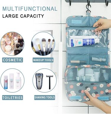 Сумка для туалетних приналежностей на блискавці | Розкладна дорожня косметичка з ручкою | Багатофункціональна сумка для туалетних речей, компактна косметичка, валізка для чоловіків та жінок (Квітка блакитна)