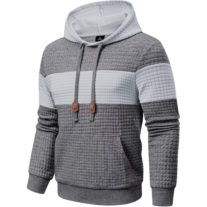 Худі чоловіче з довгим рукавом, теплий світшот з капюшоном, кольоровий блок, модель A (темно-сірий, L)